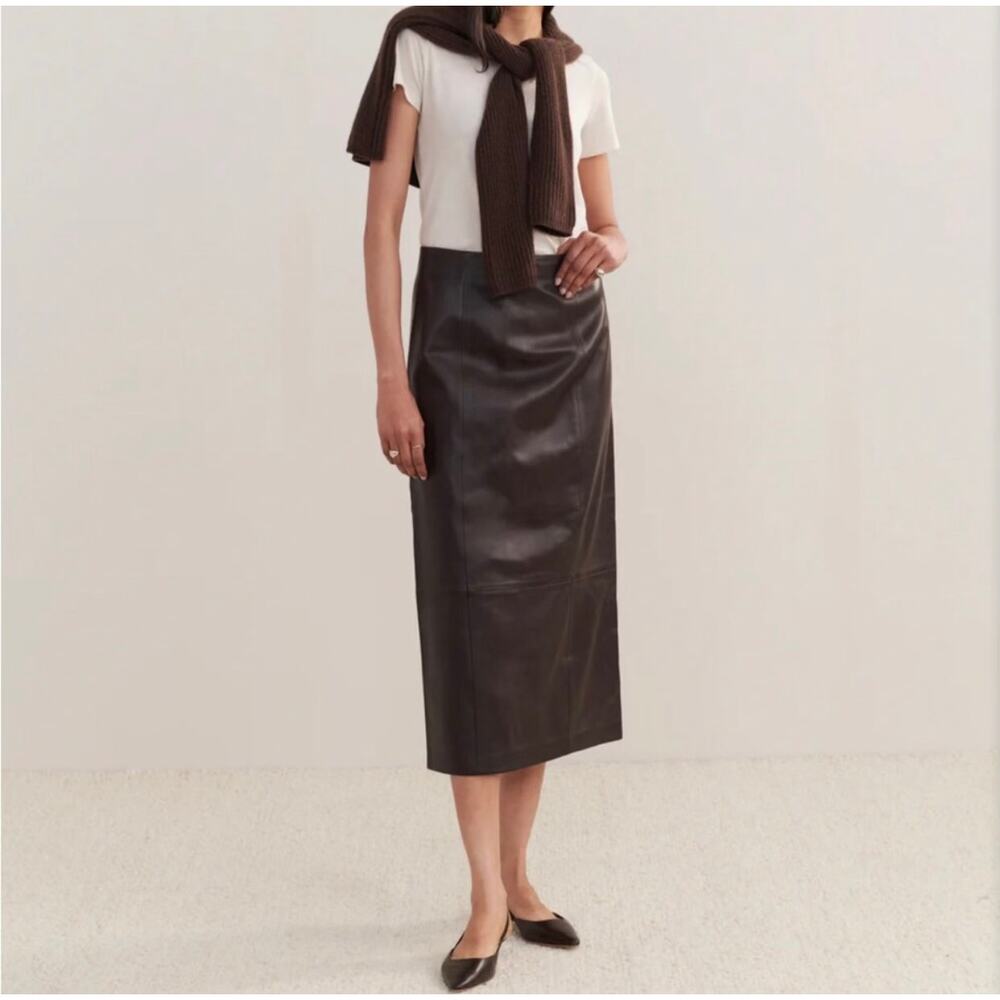 Jenni Kayne Leather Sienna Skirt Lamb Leather Chocolate Brown Midi